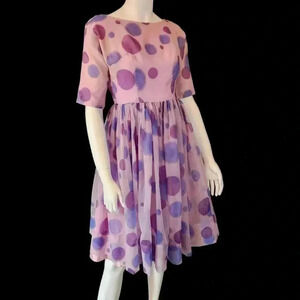 VINTAGE 50s Union Made Polka Dot Cocktail Dress XS